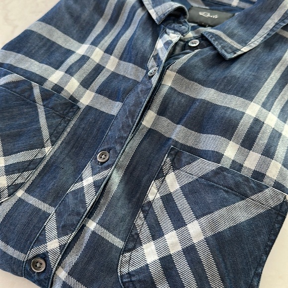 RAILS Hunter Plaid Denim Flannel Shirt in Blue/White - Picture 8 of 8